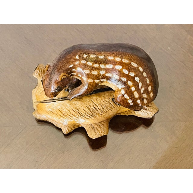 Contemporary 1960s Artisan Signed Wood Carving Of. A Badger Figurine For Sale - Image 3 of 4
