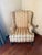 Beautifully upholstered vintage wingback armchair with gorgeous red, green and gold tones.