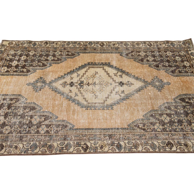 1960s 1960s Vintage Persian Distressed Handmade Tribal Tan Wool Rug For Sale - Image 5 of 7