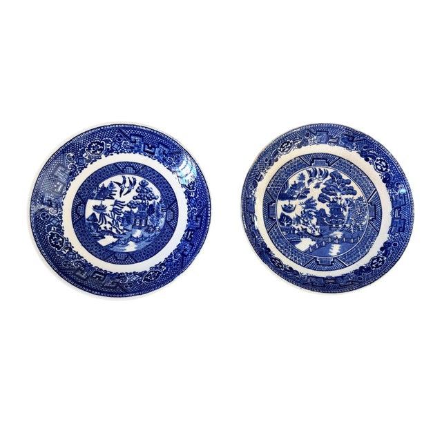 Asian Vintage Blue and White Porcelain Decorative Set of 5 Plates Made in Japan For Sale - Image 3 of 11