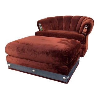 Mid Century Milo Baughman Style Club Chair & Ottoman For Sale