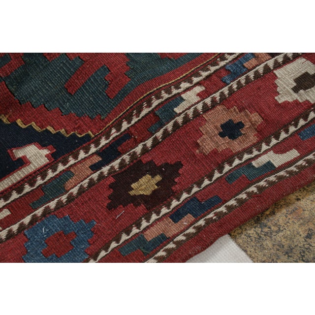 Textile Antique Russian Tribal Bag Kilim With Geometric Patterns - Rug & Kilim For Sale - Image 7 of 8