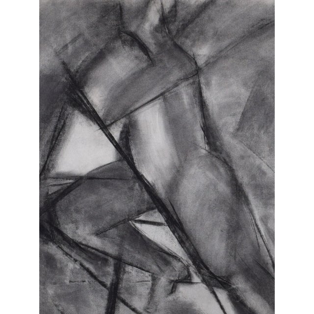 Large Vintage Abstract Cubist Charcoal Figure Study Drawing 1985 For Sale - Image 4 of 6