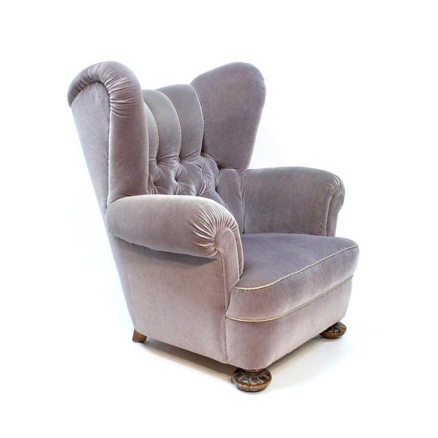 Swedish Modern Lounge Chair in Grey Velvet, 1940s For Sale - Image 6 of 16
