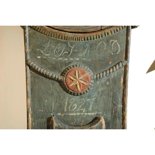 Blue Early 19th Century Swedish Carved Wooden Mora Clock For Sale - Image 8 of 10
