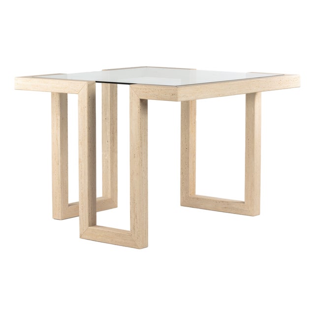 Castile Dining Table in Roman Travertine and Marble by Joaquín Moll For Sale