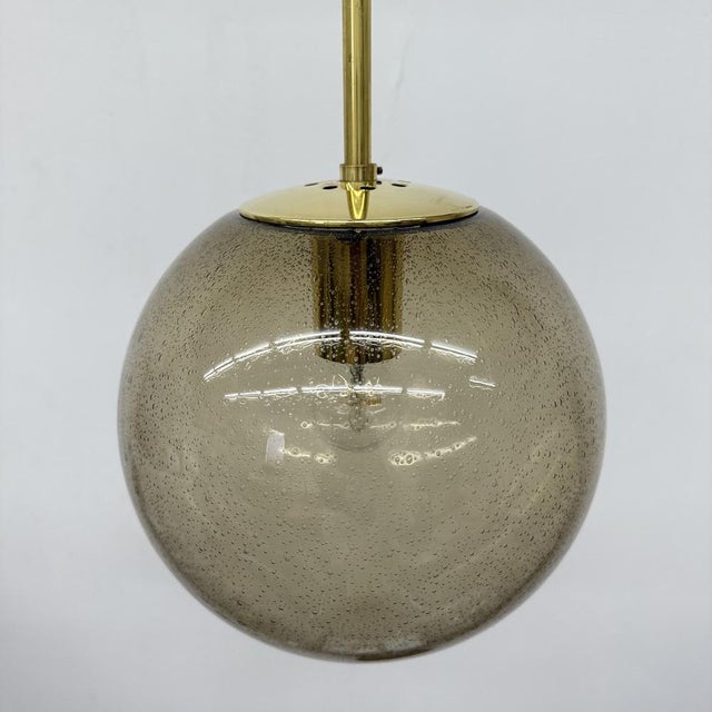 Brass and Smoked Glass Ball Pendant from Limburg Glashütte, 1970s For Sale - Image 4 of 18