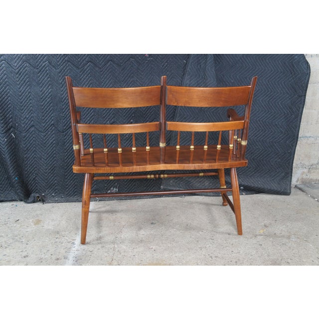 Mid 20th Century Tell City Hitchcock Style Maple Rumford & Gold Stenciled Spindle Back Bench For Sale - Image 13 of 15