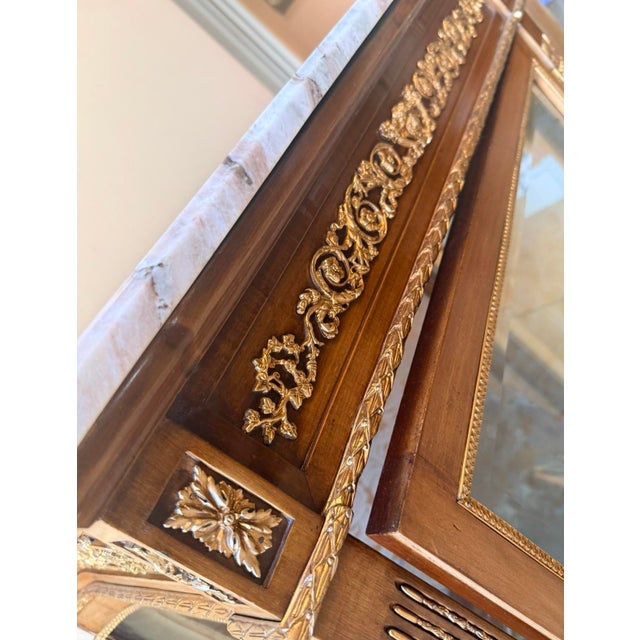 Vintage French Louis XVI Marble Gilt Glass Display Vitrine Cabinet For Sale - Image 9 of 10