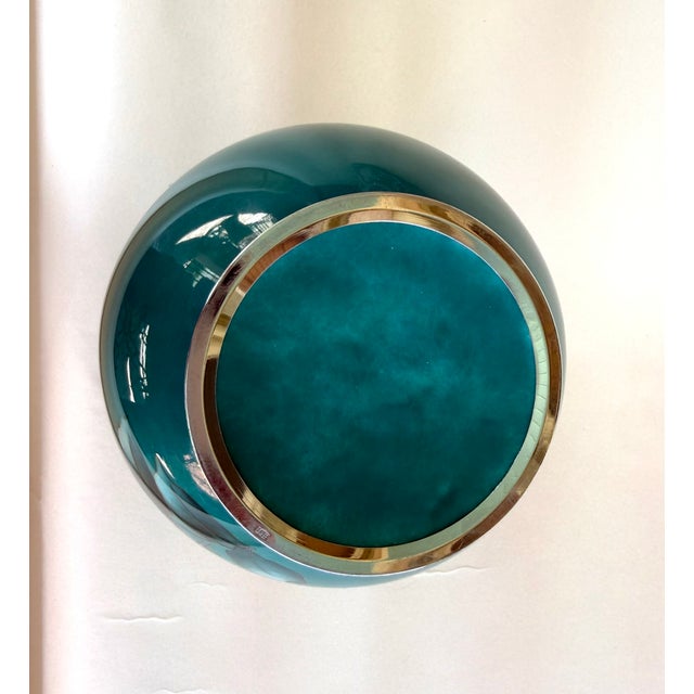 Japanese Mid 20th Century Ando Cloissone Vase Teal & Yellow Chrysanthemum For Sale - Image 3 of 10