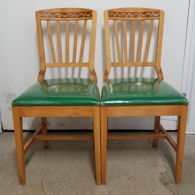 Mid 20th Century Inlaid Slat Back Dining Chairs A Pair Chairish