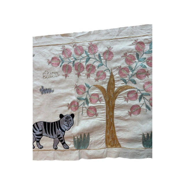 1960s Black Tiger Suzani Wall Hanging, Gold Tree For Sale - Image 5 of 6