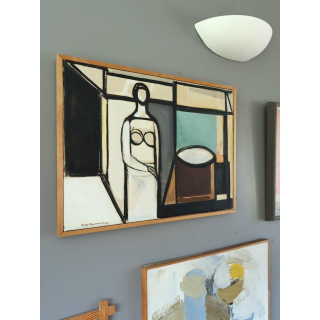 1957 Mid-Century Modern 'Figure in Constructed Room' Geometric Abstract Figurative Oil Painting by Swedish Artist Bertil Berntsson (1921-2002), Framed For Sale - Image 4 of 11