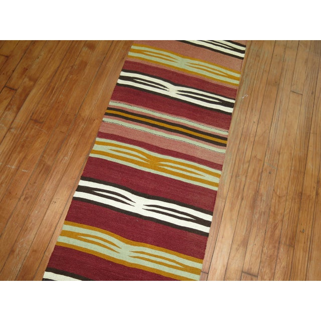 Tribal Mid 20th Century Striped Turkish Narrow Kilim Runner 1'9'' X 8'6'' For Sale - Image 3 of 5
