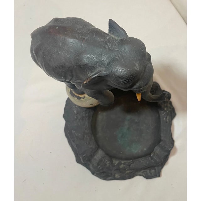 Large Antique Circus Elephant Dish Ashtray Armor Bronze Clad Statue Sculpture For Sale - Image 11 of 14