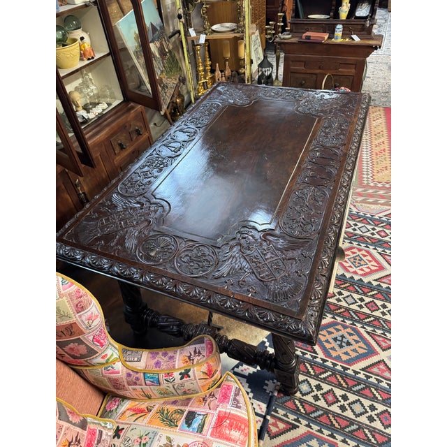 Late 19th Century Incredible 19th Century Spanish Revival Library Table For Sale - Image 5 of 12
