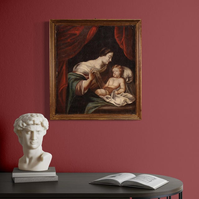 Mid 18th Century Madonna and Child, 1740, Small Oil on Canvas, Framed For Sale - Image 5 of 16