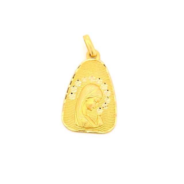 Religious Vintage French Religious 18k Virgin Mary Pendant For Sale - Image 3 of 7