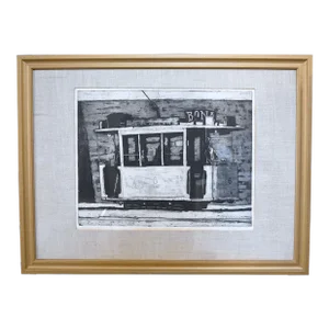1960s Herman Berserik - "Train in Tunis" Vintage Signed Framed Engraving