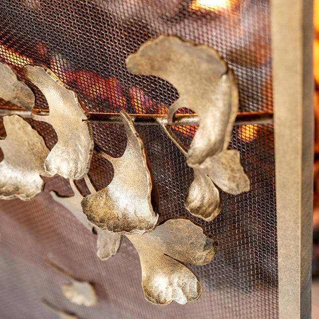Metal Warm Black Ginkgo Fireplace Screen Iron For Sale - Image 7 of 12