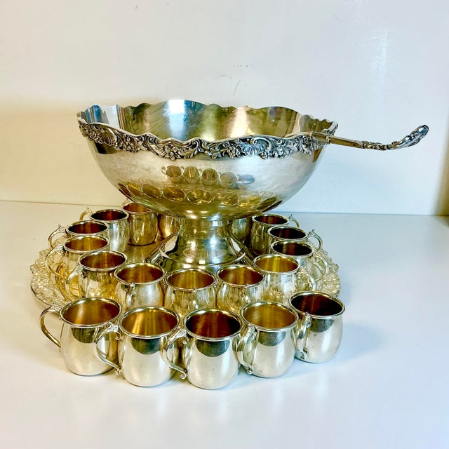 1940s Vintage Hollywood Regency Empire Towle Silver Plate Punch Bowl Set - 23 Pieces For Sale - Image 6 of 18