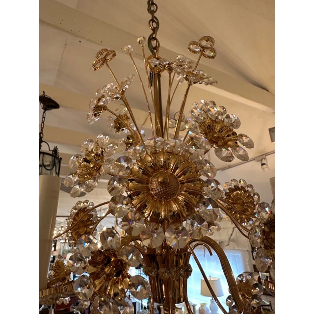 1960s 24 Carat Gold Plated & Crystal Flower Chandelier For Sale - Image 5 of 10