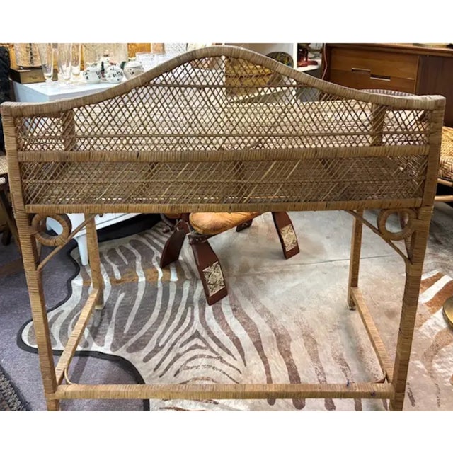 Mid Century Wicker and Rattan Desk - Vanity For Sale In New York - Image 6 of 6