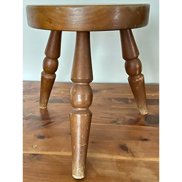 Vintage Mid 20th Century Wood Tri-Leg Milking Stool For Sale - Image 4 of 10