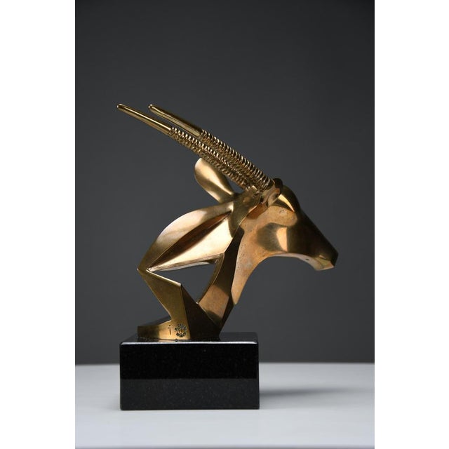 Oryx Bronze Sculpture in Brass & Marble by Tchavdar Iliev, 1990s For Sale - Image 10 of 17