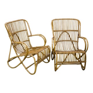 Rohe Noordwolde Mid-Century Rattan and Bamboo Lounge Chairs - a Pair For Sale