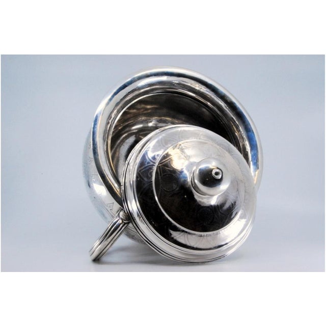 Metal Silver Chamber Pot with Circular Base Reliefs and Knob For Sale - Image 7 of 11