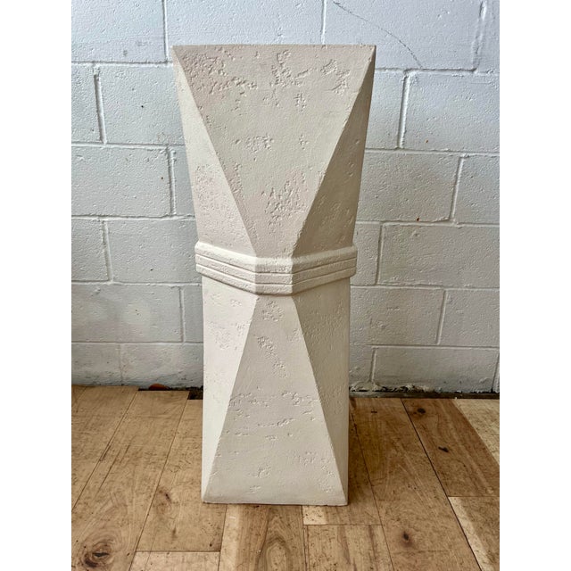 1980s Postmodern Faceted Plaster Pedestal or Sculpture Stand For Sale - Image 4 of 9