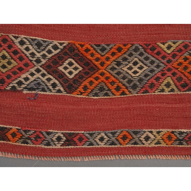 Textile 1970s Vintage Handmade Wool Cotton Red Runner Rug For Sale - Image 7 of 11