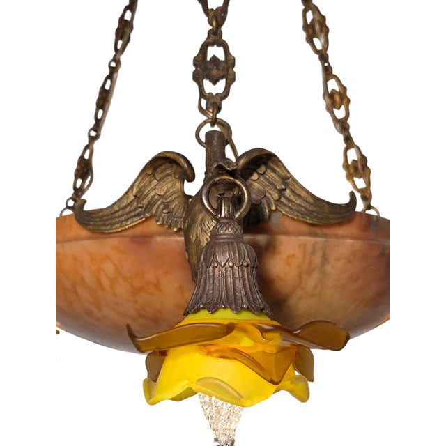 Antique Neoclassical Amber /Honey Alabaster, Gilt Bronze Chandelier W-Griffin Mounts For Sale In New York - Image 6 of 18