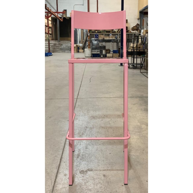 New Pink Industrial Wrought Iron Shop, Counter Stool with Metal Seat and Back For Sale - Image 11 of 18