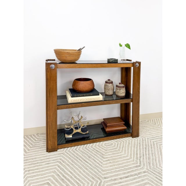 Vintage Smoky Glass 3 Tier Shelf Chrome MCM Display Shelving Unit Mid Century For Sale - Image 4 of 9