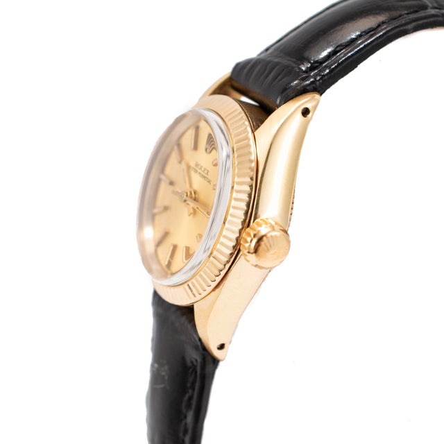 Rolex Vintage Ladies Rolex Oyster Perpetual 24mm 6719 14k Yellow Gold Automatic Watch For Sale - Image 4 of 9