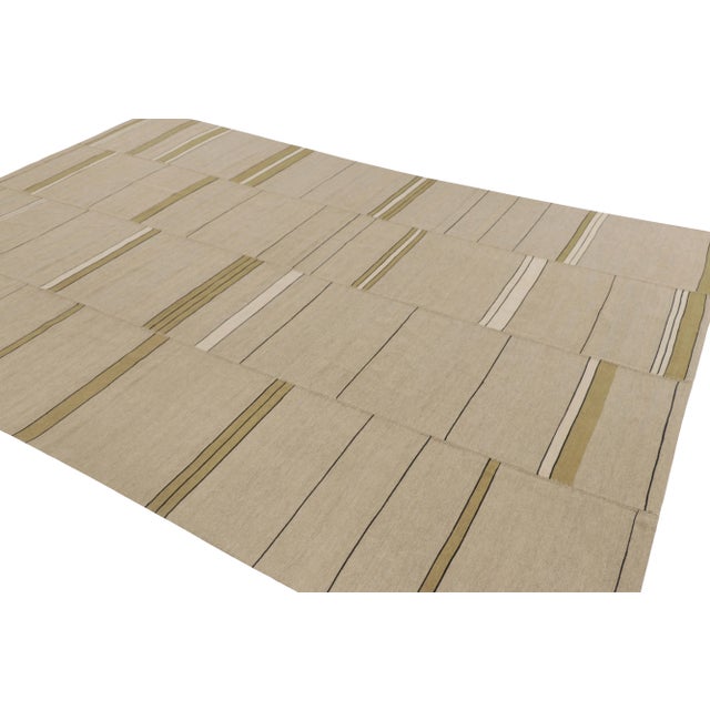 Rug & Kilim Rug & Kilim’s Contemporary Kilim in Beige, Green and Black Tones For Sale - Image 4 of 8