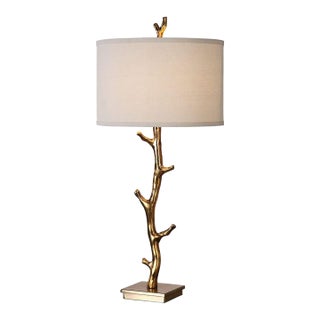 Glam Gold Faux Bois Lamp For Sale