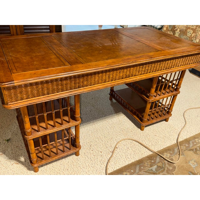 Wood 1980s Bamboo and Rattan Desk 60” X 30” X 31” Tall For Sale - Image 7 of 8