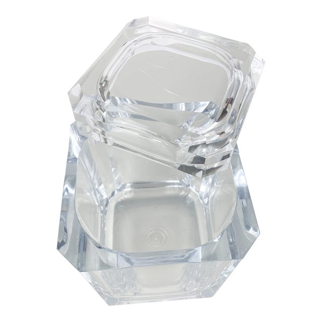 Vintage Lucite Acrylic Ice Bucket Swivel Top Alessandro Albrizzi Carlisle Style For Sale