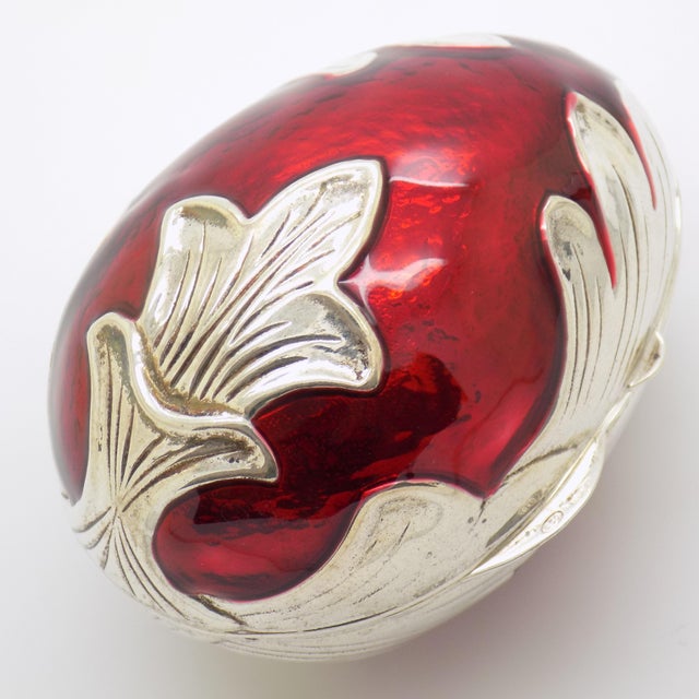 Vintage Italian Handmade Sterling Silver 925 and Red Enameled Egg-Shaped Box, Florence, Italy, 1980s For Sale - Image 13 of 13
