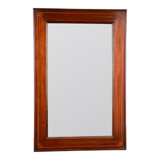 American Federal Mahogany Wall Mirror With Fan Inlay, Original Hand Silvered Glass, Circa 1810–1825 For Sale