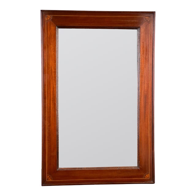 American Federal Mahogany Wall Mirror With Fan Inlay, Original Hand Silvered Glass, Circa 1810–1825 For Sale