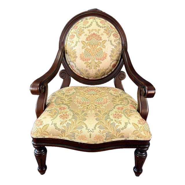 Louis XVI Style Floral Upholstered Fauteuil Armchair For Sale