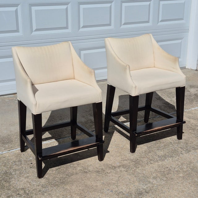 Pair of Lee Industries Linen Slipcovered Upholstered Counter Height Stools For Sale - Image 13 of 13