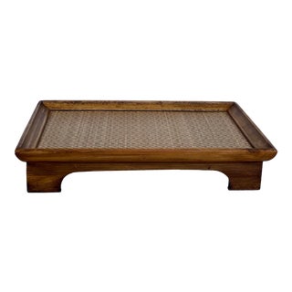 Teak & Bamboo Pedestal Tray For Sale