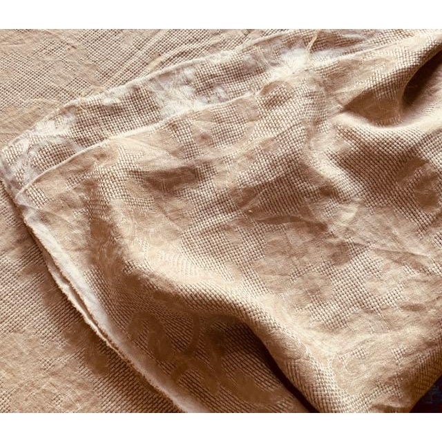 Antique French Linen Damask Fabric, 86" × 84" — Natural Écru Tonal Weave | Tablecloth, Bed Cover or Drapery For Sale - Image 11 of 11