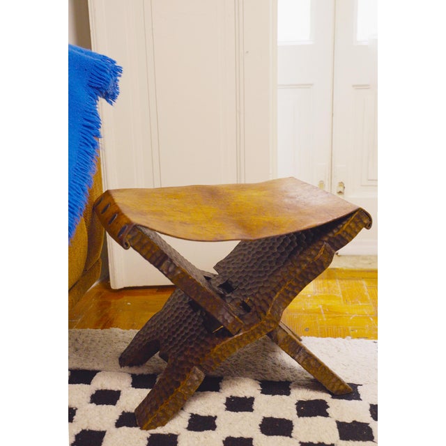 Brutalist Folding Stool in Leather, 1950s For Sale - Image 11 of 18