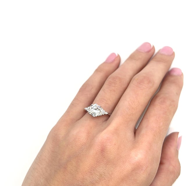 Early 21st Century 14k White Gold Engagement Ring With Oval Cz and Marquise Diamonds, Size 7 For Sale - Image 5 of 6